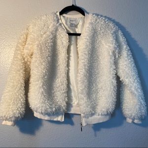 White Forever 21 KIDS Fluffy Bomber Jacket